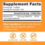 Doctor's Best Vitamin D3 125mcg 5000 IU 360 Softgels - Image 2